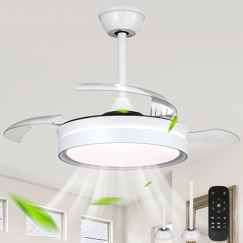 Cusp Barn 36 Inch Retractable Ceiling Fan with Lights, Modern 6 Speeds Silent DC Motor Fandelier Ceiling Fan for Bedroom