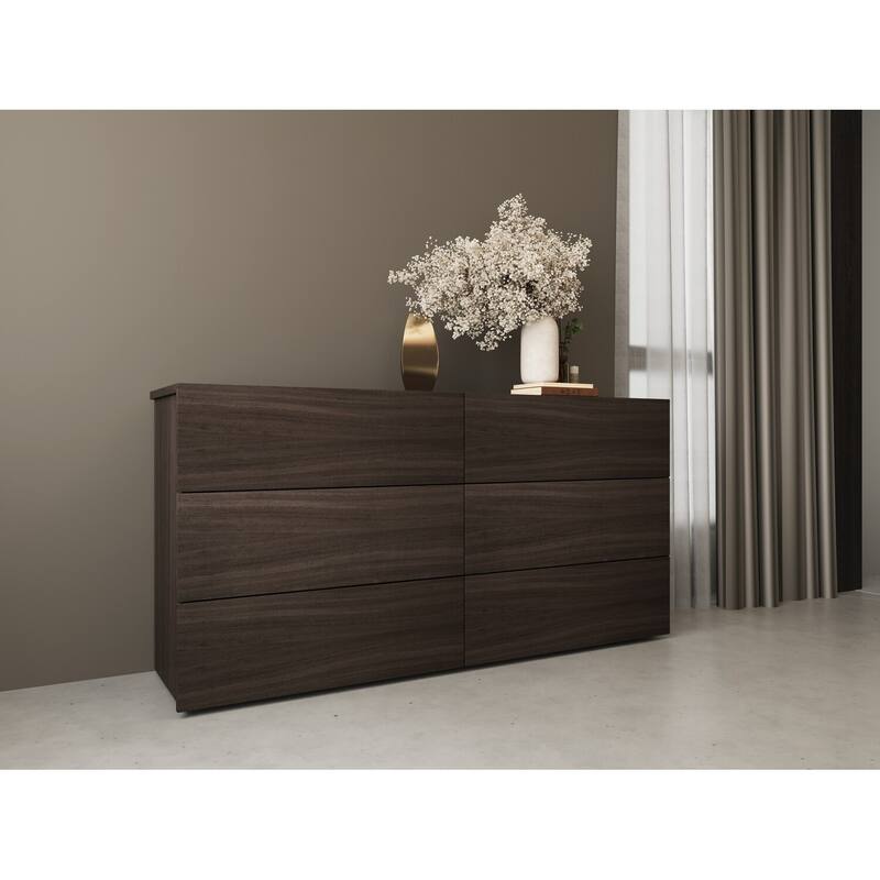 Dark Oak Melamine Dresser with Smooth Glide Drawers, Modern Design, and Durable Construction for Bedroom Storage