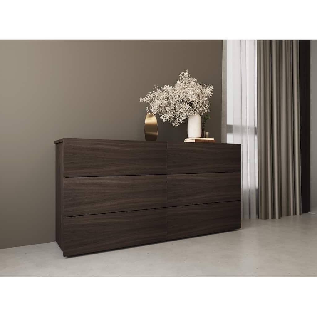 Dark Oak Melamine Dresser with Smooth Glide Drawers, Modern Design, and Durable Construction for Bedroom Storage