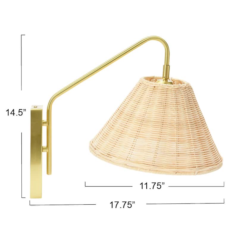 Rattan and Metal Wall Sconce - 17.5"L x 11.8"W x 14.4"H