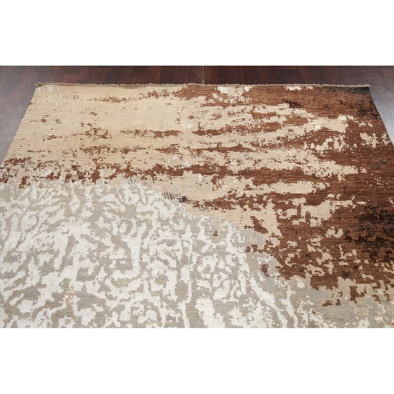 Modern Vegetable Dye Wool/ Silk Abstract Area Rug Hand-knotted Carpet - 6'3" x 9'8"