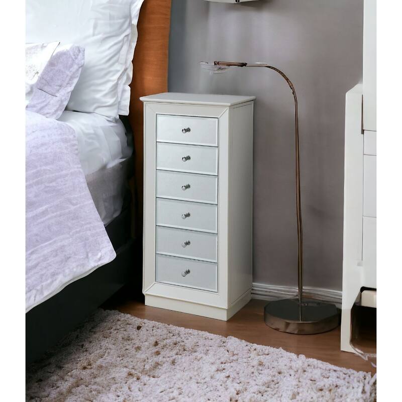 38" Freestanding White Jewelry Armoire with Mirror and Storage Drawers Side Hook Cabinets