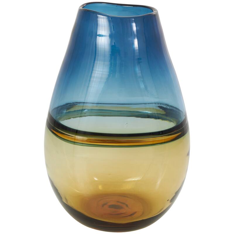 Blue Glass Handmade Ombre Decorative Vase with Yellow Base