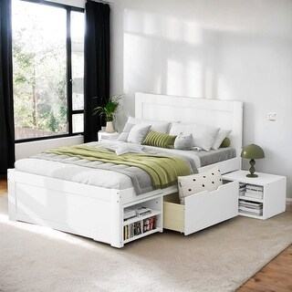 Twin Size Platform Bed With Drawer And Two Shelves