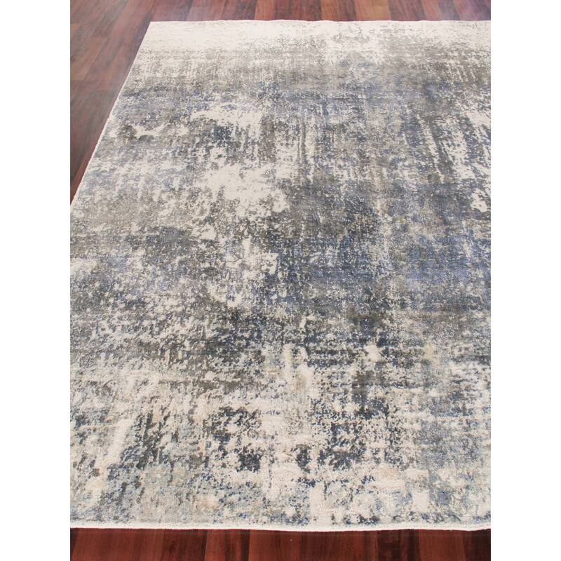 EXQUISITE RUGS Reflections Hand-loomed Bamboo Silk Blue/Ivory Area Rug.
