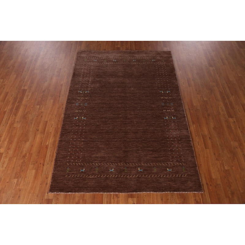 Animals Brown Gabbeh Indian Area Rug Handmade Wool Carpet - 5'2" x 7'8"