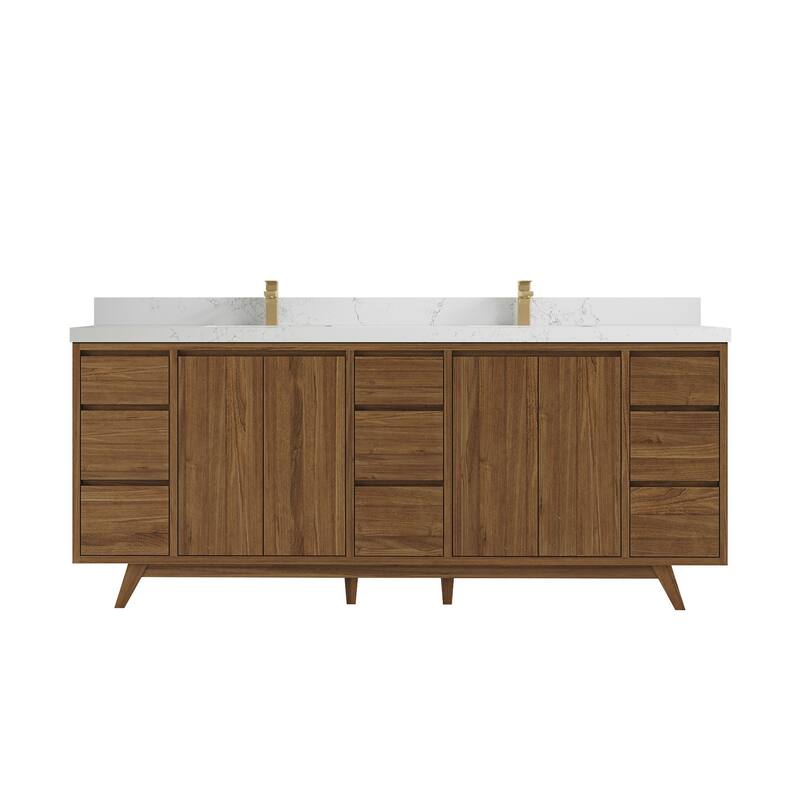 Willow Collections 84 in. W x 22 in. D Madison Teak Double Sink Bathroom Vanity with Countertop - 2" Empira White - Golden Teak