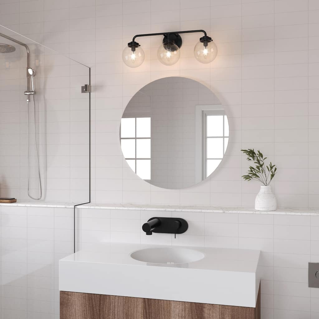 3-Light Vanity Light with Globe Glass Shade - 23.25" - Matte Black