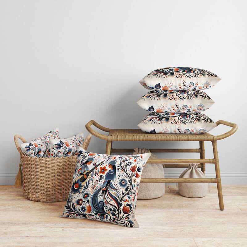 Musical Farry Faux Suede Reversible Throw Pillow Blue and Orange