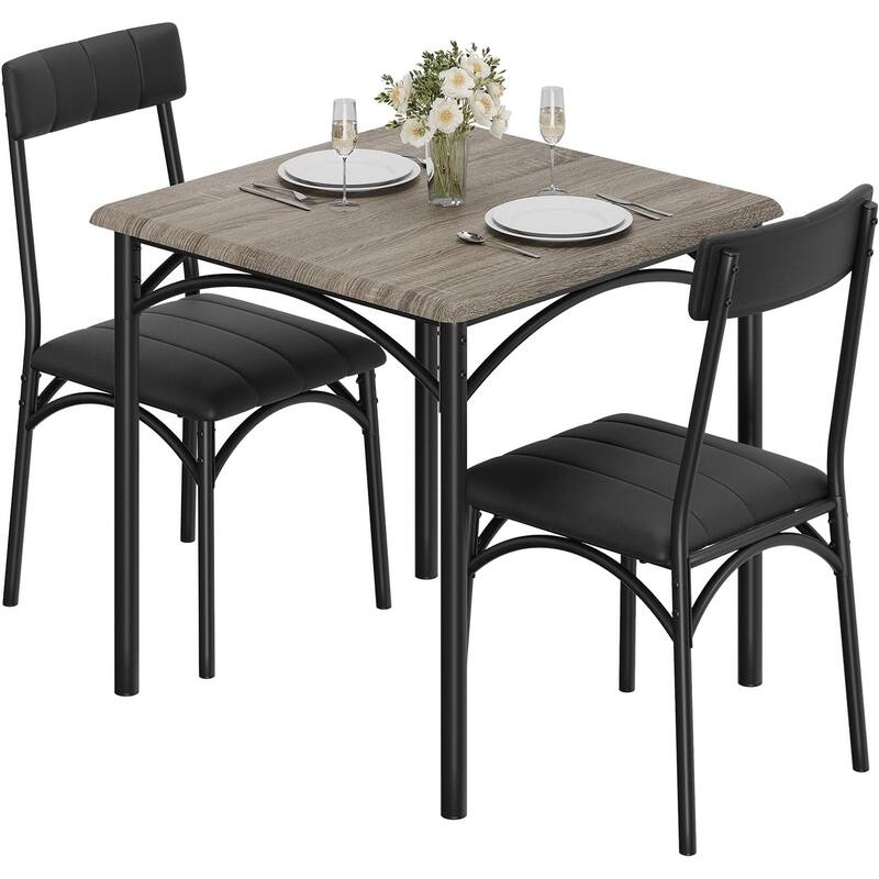 Round Dining Table Set for 2, Circle Kitchen Table and Chairs, Dining Room Table Set with Upholstered Chairs