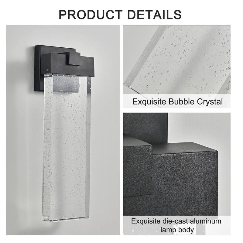 1-pack Modern Outdoor Wall Light Fixture, Weatherproof LED Wall Sconce with Bubble Crystal, Black Finish, Porch,Patio, Garden