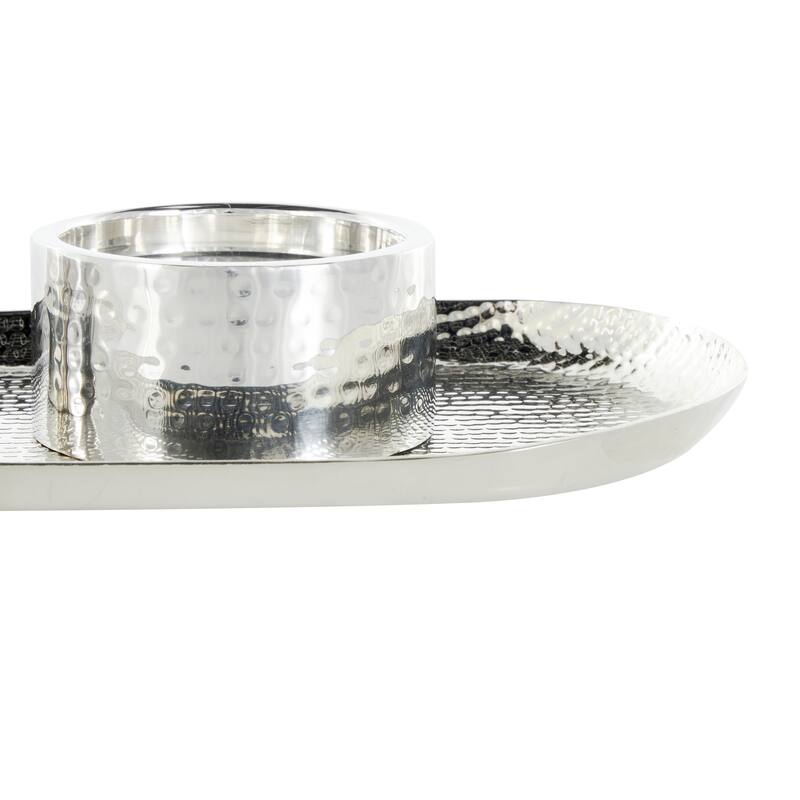 Gold or Silver Stainless Steel Metal Hammered Candle Holder with Oval Tray Plate