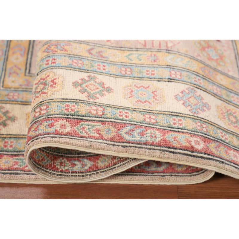 Geometric Kazak Oriental Area Rug Bedroom Hand-Knotted Wool Carpet - 4'0"x 6'0"