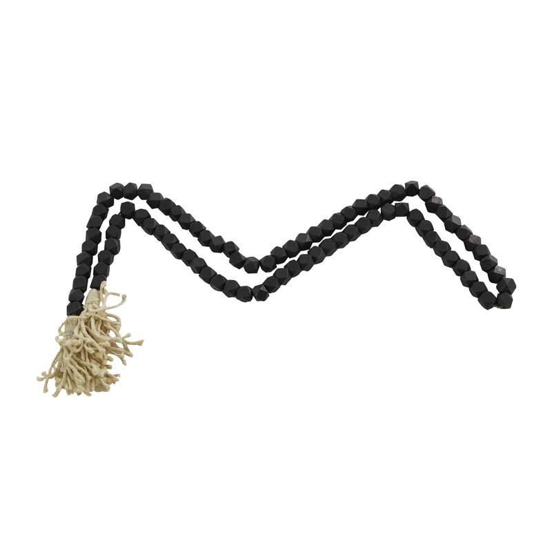 Mango Wood Handmade Hexagon Carved Geometric Long Beaded Garland with Tassel - Roche River Decor