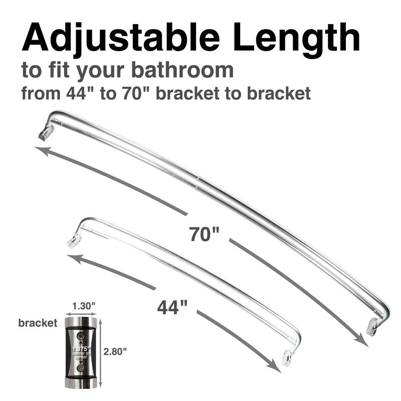 Double Curved Shower Curtain Rod Adjustable 44 to 70 inches by JS Jackson Supplies