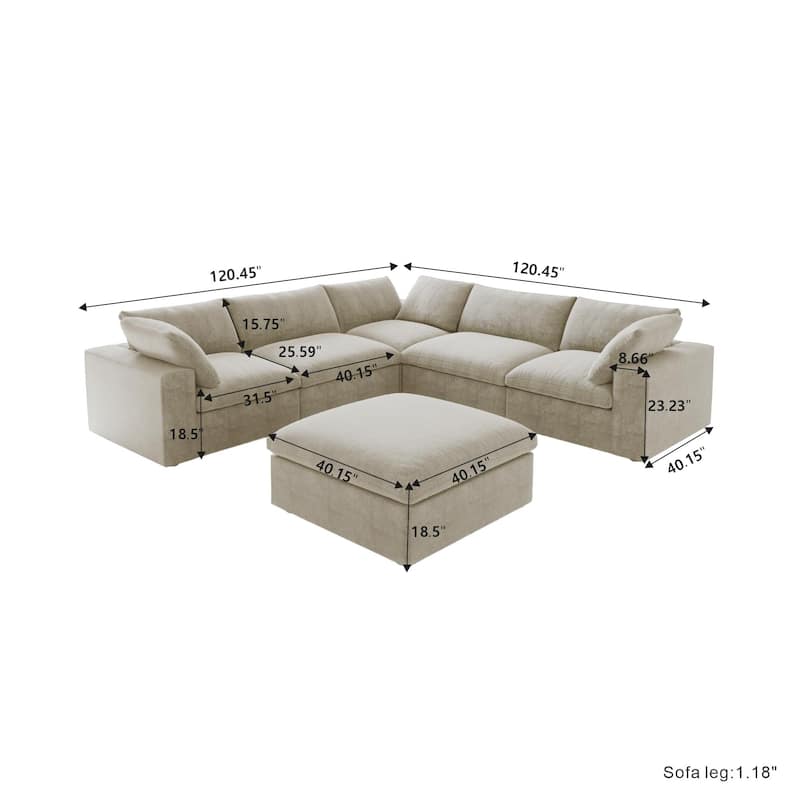 Large Down Filled Corner Sectional Sofa Couch with Ottoman for Living Room Set