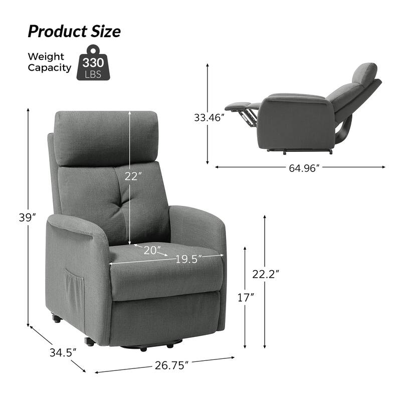 Elisa Mid-century Modern Power Remote Lift Assist Recliner with Metal Base