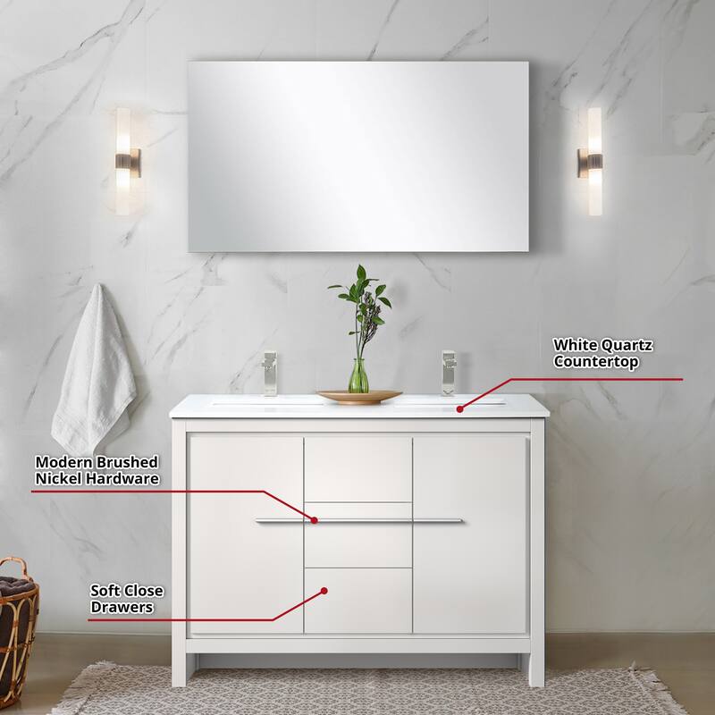 Lafarre Bath Vanity Quartz Top, Sink, Mirror & Brushed Nickel Faucet
