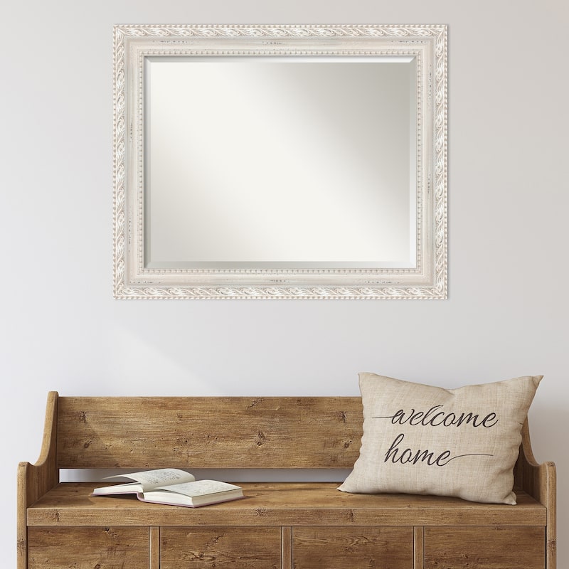 Opera Off White Beveled Wood Framed Wall Mirror - Opera Off White
