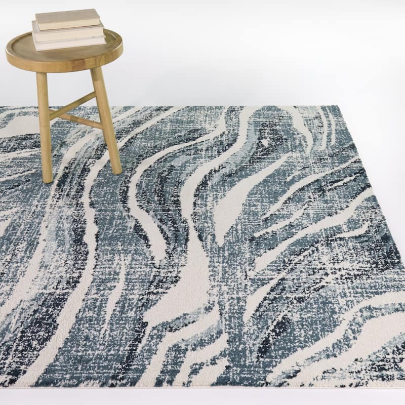 Julio Wavy Abstract Area Rug - 7'10" x 10' - Blue