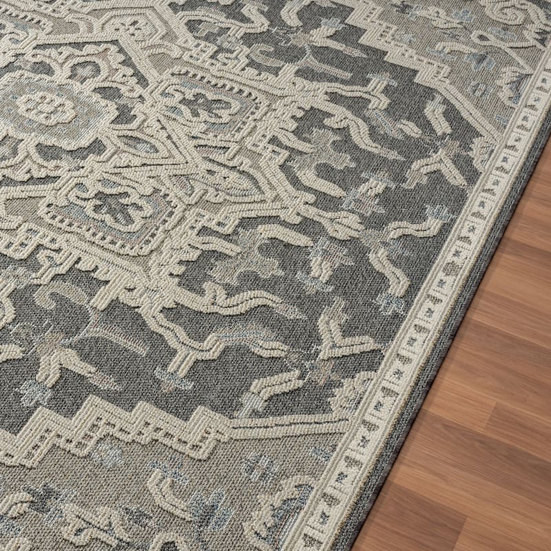 Nautica Indoor/Outdoor Modern Geometric Gray High-Low Rug