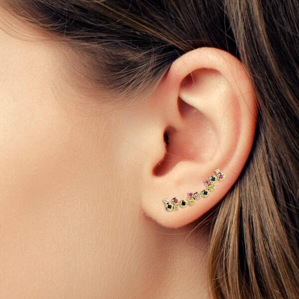 Shop 18k Yellow Gold Diamond Ear Climber Earrings Multi Sapphire Gemstone Jewelry On Sale Overstock 29071961