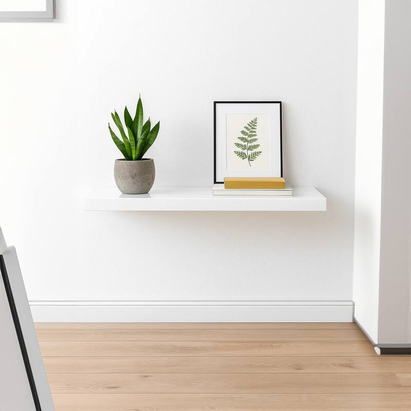 Zyno Floating Wall Shelf, 35 Inch, Glossy White MDF Body