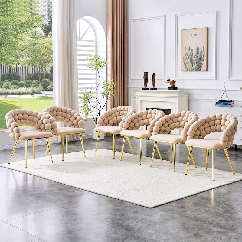 Puffy Bubble Chair Ball Chain Chair Velvet Dining Chairs with Gold Plated Legs, Modern Accent Chairs