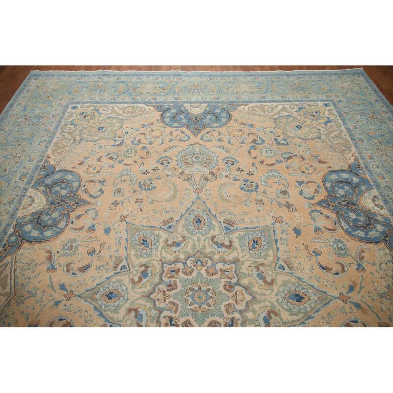 Hand Knotted Oriental 100% Wool Carpet Traditional Floral Peach Kashmar Area Rug - 12' 5'' X 9' 4''