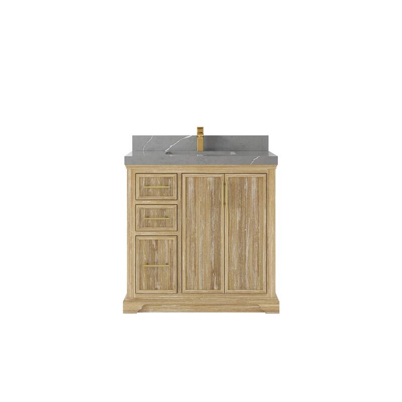 Willow Collections 36 x 22 Alys Solid Teak Center Sink Right Bathroom Vanity with Countertop