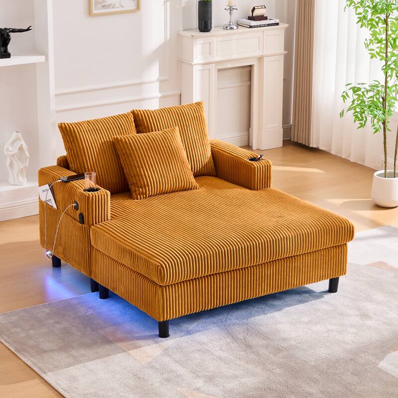 GDFStudio - Corduroy Recliner Sofa with USB Charging, RGB LED Light Strip - Suitable for Living Room and Bedroom