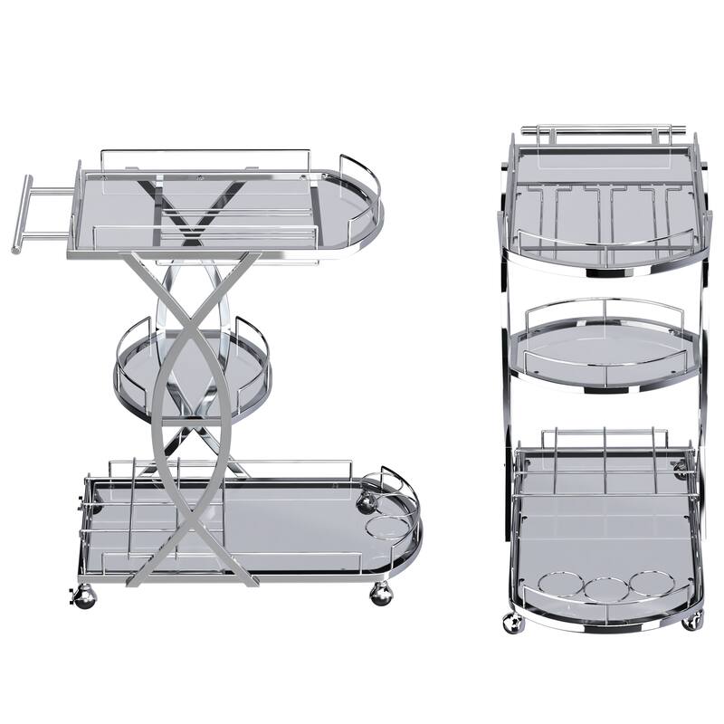 Myhozm Metal Glam Bar Cart with Glass Shelves and Wine Rack