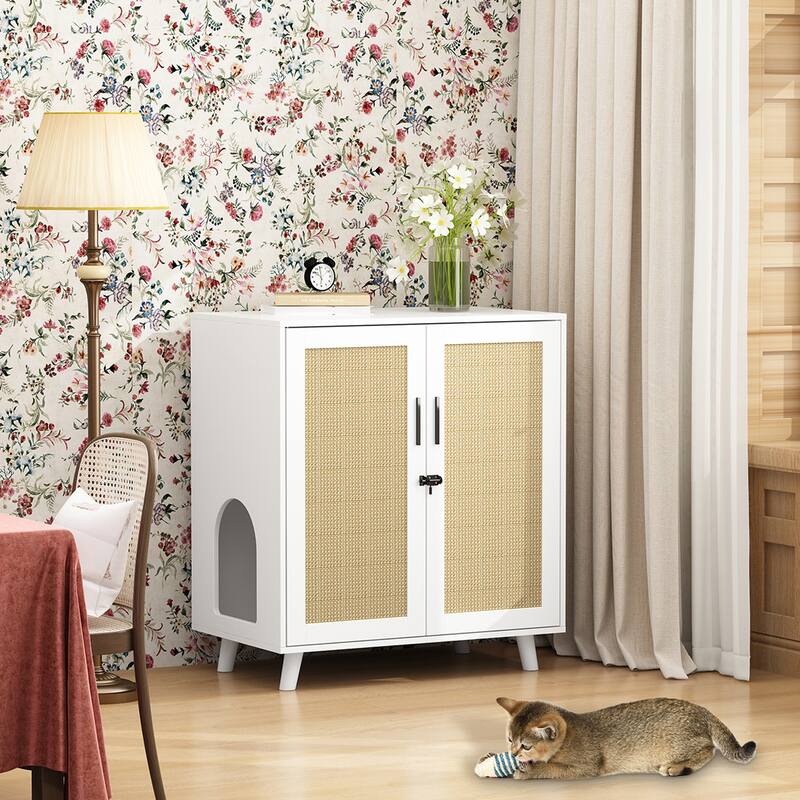 Litter Box Enclosure Cat Litter Box Furniture End Table Sofa Tbale - White