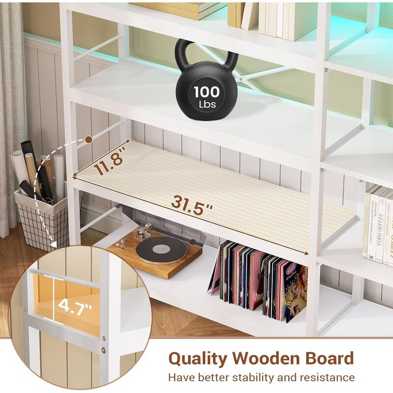 LED 5 Tier Bookshelf 55 inch Wide Bookcase Pegboard Storage Bag