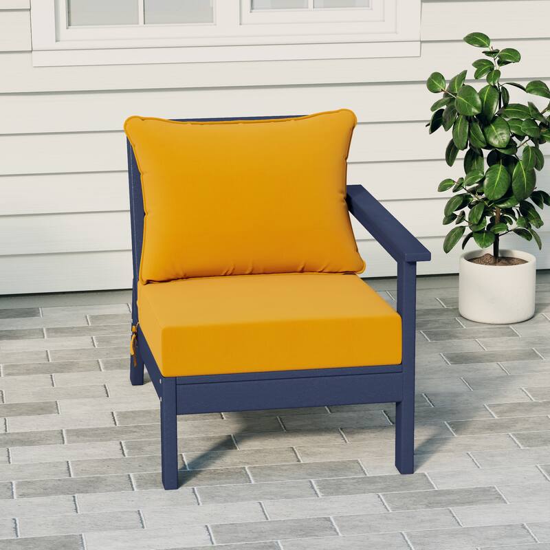 Birchwood All Weather HDPE Outdoor Patio Deep Seating Navy Blue Right Arm Facing Chair With Cushions (1-Piece) - Navy Blue/Yellow