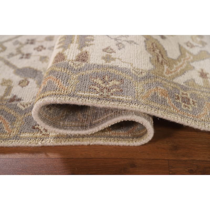 Floral Beige Oushak Oriental Runner Rug Handmade Wool Carpet - 2'7"x 7'10"