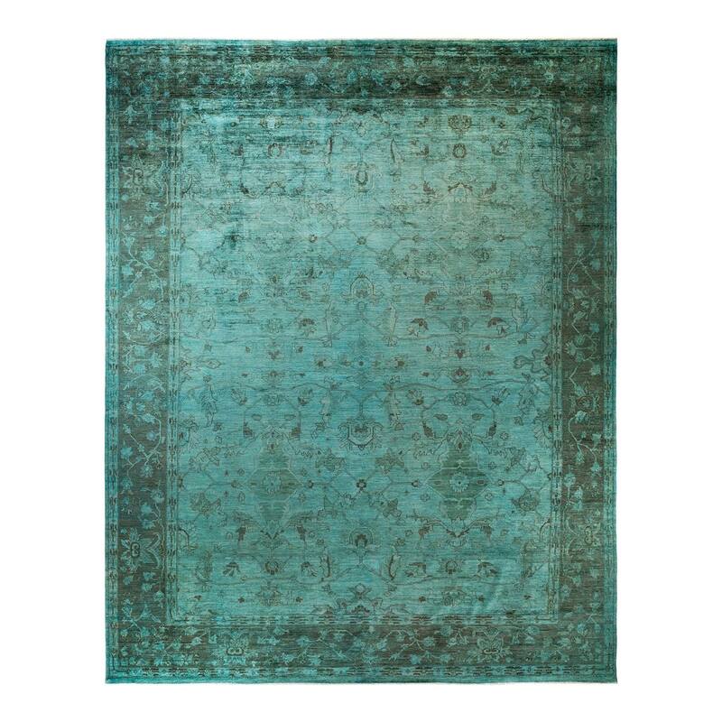 Overton Hand Knotted Wool Vintage Inspired Modern Contemporary Overdyed Blue Area Rug - 12' 1" x 14' 9"
