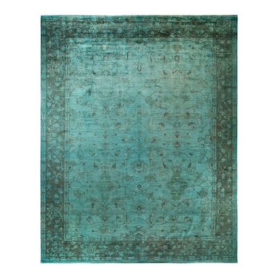 Overton Hand Knotted Wool Vintage Inspired Modern Contemporary Overdyed Blue Area Rug - 12' 1" x 14' 9"