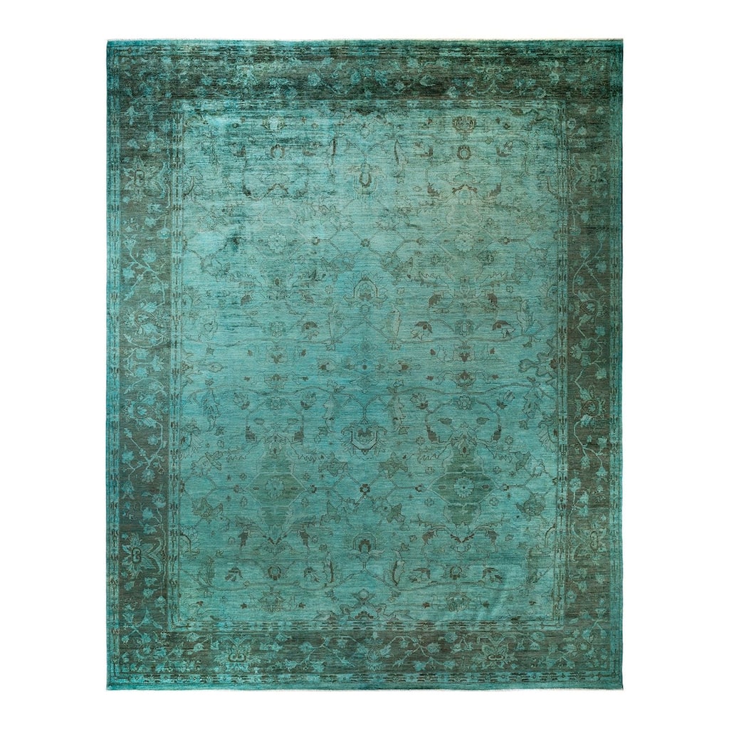 Overton Hand Knotted Wool Vintage Inspired Modern Contemporary Overdyed Blue Area Rug - 12' 1" x 14' 9"