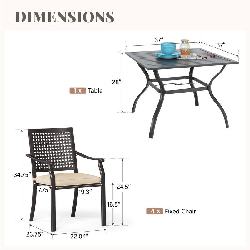 5-Piece Metal E-coating Patio Dining Set