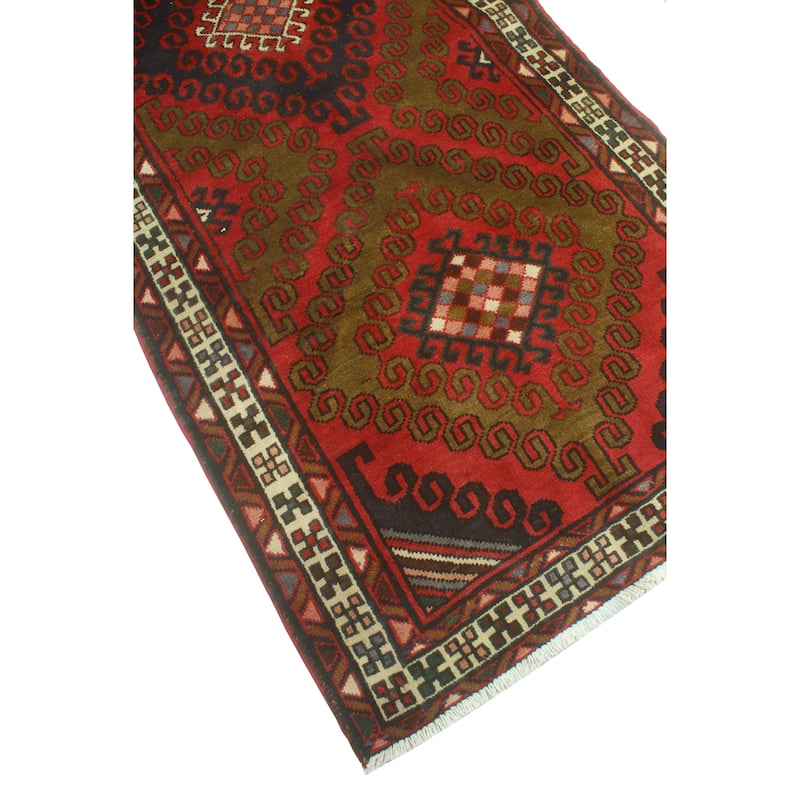 Fine Vintage Distressed Bunmi Burgundy/Navy Runner - 3'5" x 13'2"