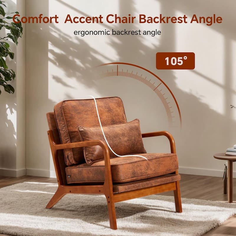EROMMY Mid Century Modern Accent Chair, Upholstered Lounge Armchair with Solid Wood Frame and Cushion for Living Room
