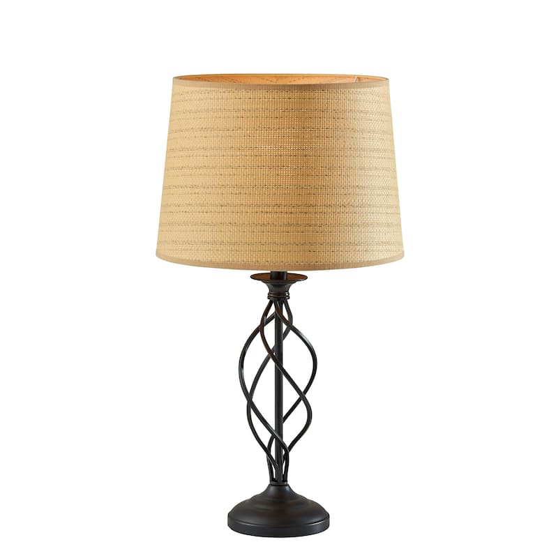 Darcy Table Lamp- Grey Tall Shade - Natural Woven Rattan