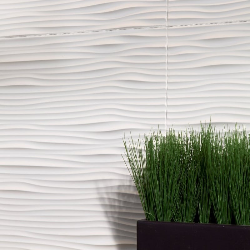 Fasade Waves Decorative Vinyl 18in x 24in Backsplash Panel in Gloss White