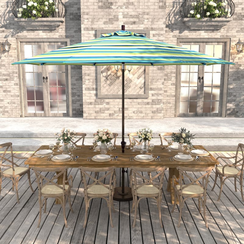 California Umbrella 11' Rd Sunset Series Patio Umbrella Bronze Aluminum Frame Crank Lift Auto Tilt Sunbrella - Seville Seaside