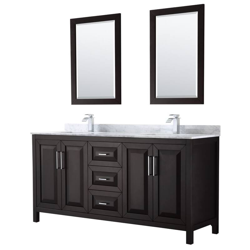 Wyndham Collection Daria 72" Free Standing Double Vanity Set with MDF - Dark Espresso / White Carrara Marble Top / - Espresso Finish