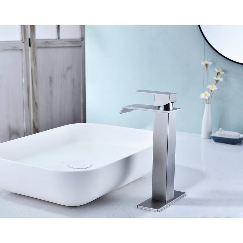 Modern Single Handle Sink Vanity Bathroom Faucet with Waterfall Spout, Anti Corrosion, Anti Rust, Easy Clean