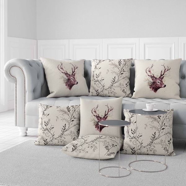 Ivory And Copper Leaf & Horn Harmony Indoor/Outdoor Throw Pillow Zipper