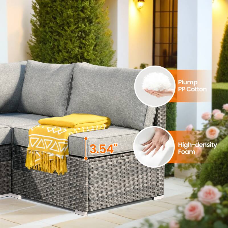 HOOOWOOO 8-piece Grey Wicker Patio Furniture Set Sectional Sofa with Fire Pit Table