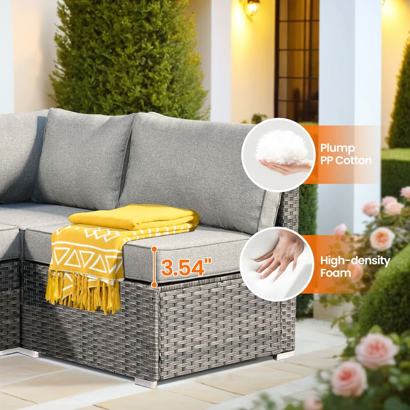 HOOOWOOO 9-piece Grey Wicker Patio Outdoor Sectional Set with Swivel Rocking Chair